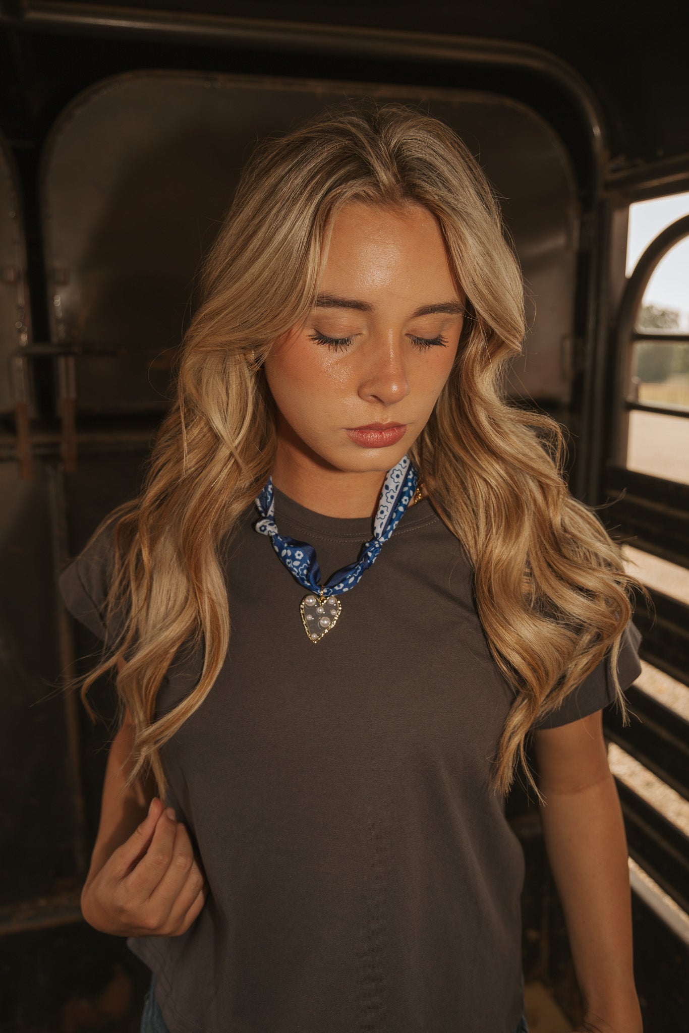 Scarf Charm Necklace Blue & White