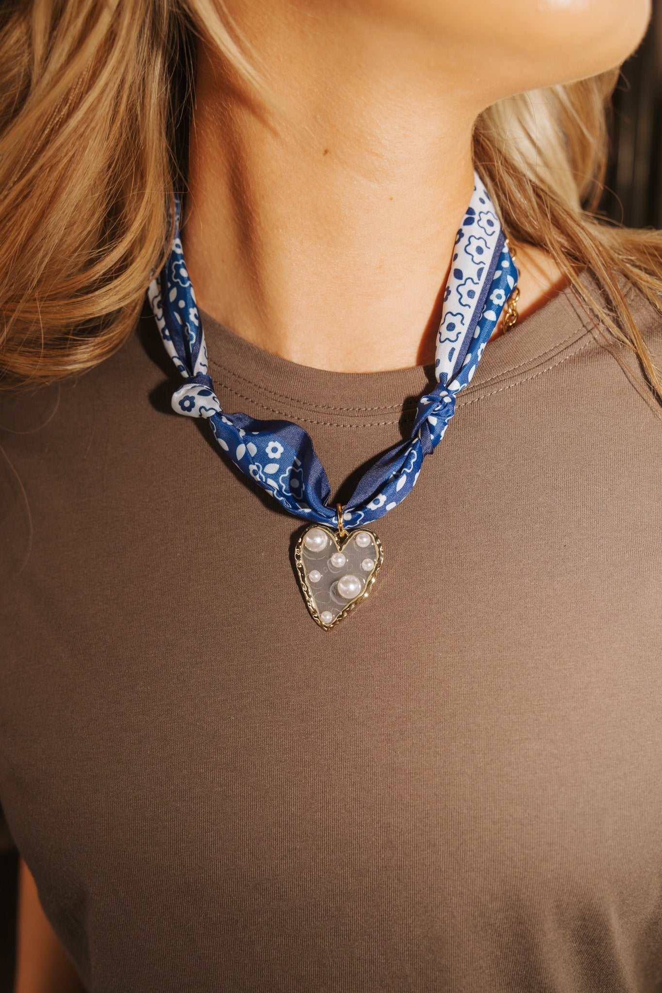 Scarf Charm Necklace Blue & White