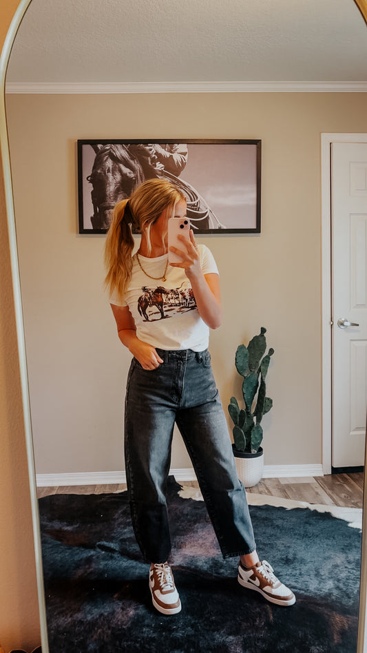 Wrangling Cowboys Black Barrel Jeans (Kan Can)