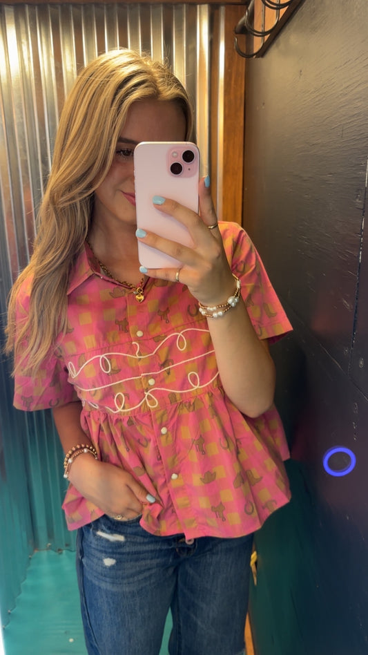 Pink Checkered Loopty Lou Blouse